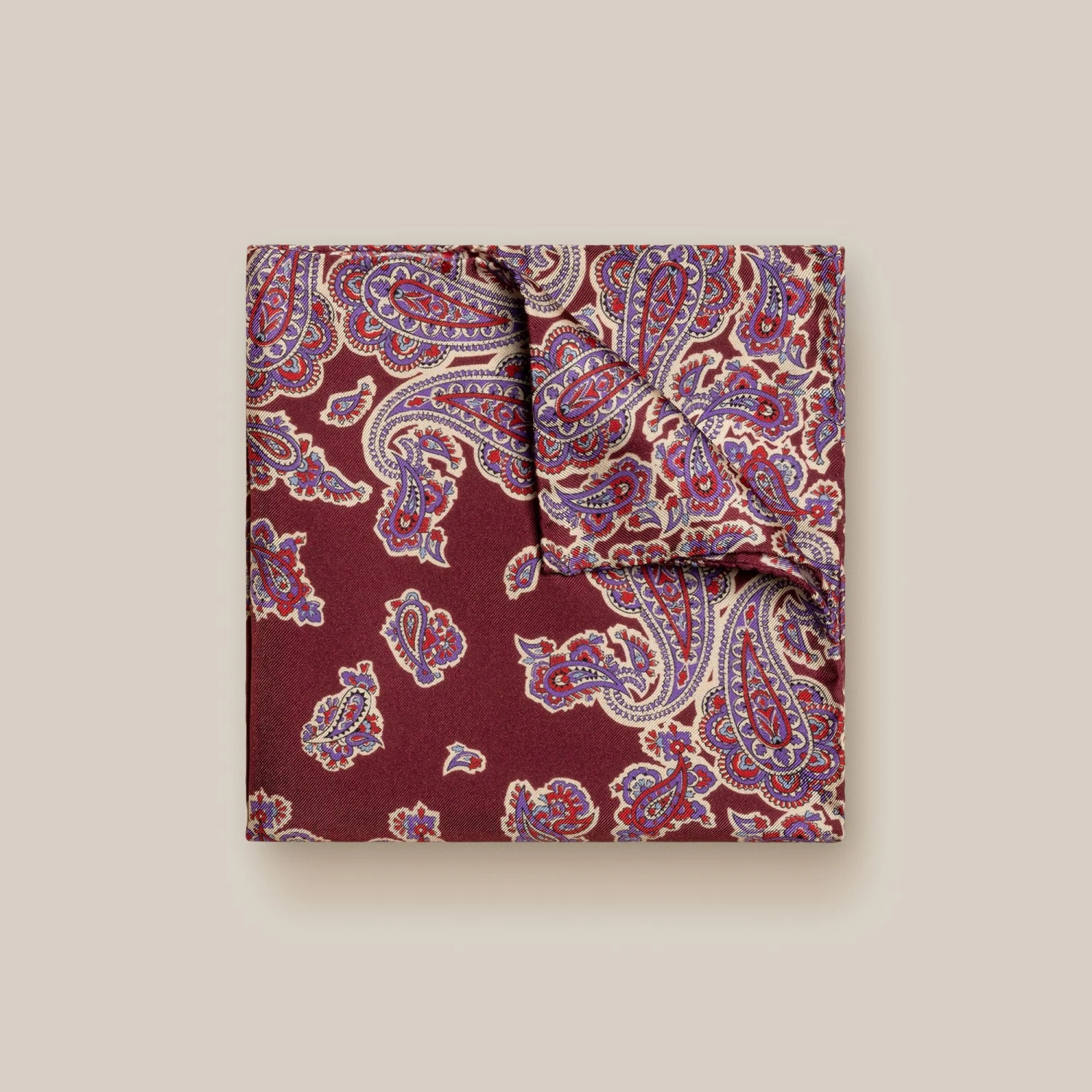 Burgundy & Purple Paisley Silk Pocket Square - ETON 3 Burgundy & Purple Paisley Silk Pocket Square - ETON