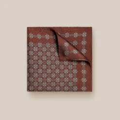 Dark Brown Geometric Pattern Silk Pocket Square - ETON