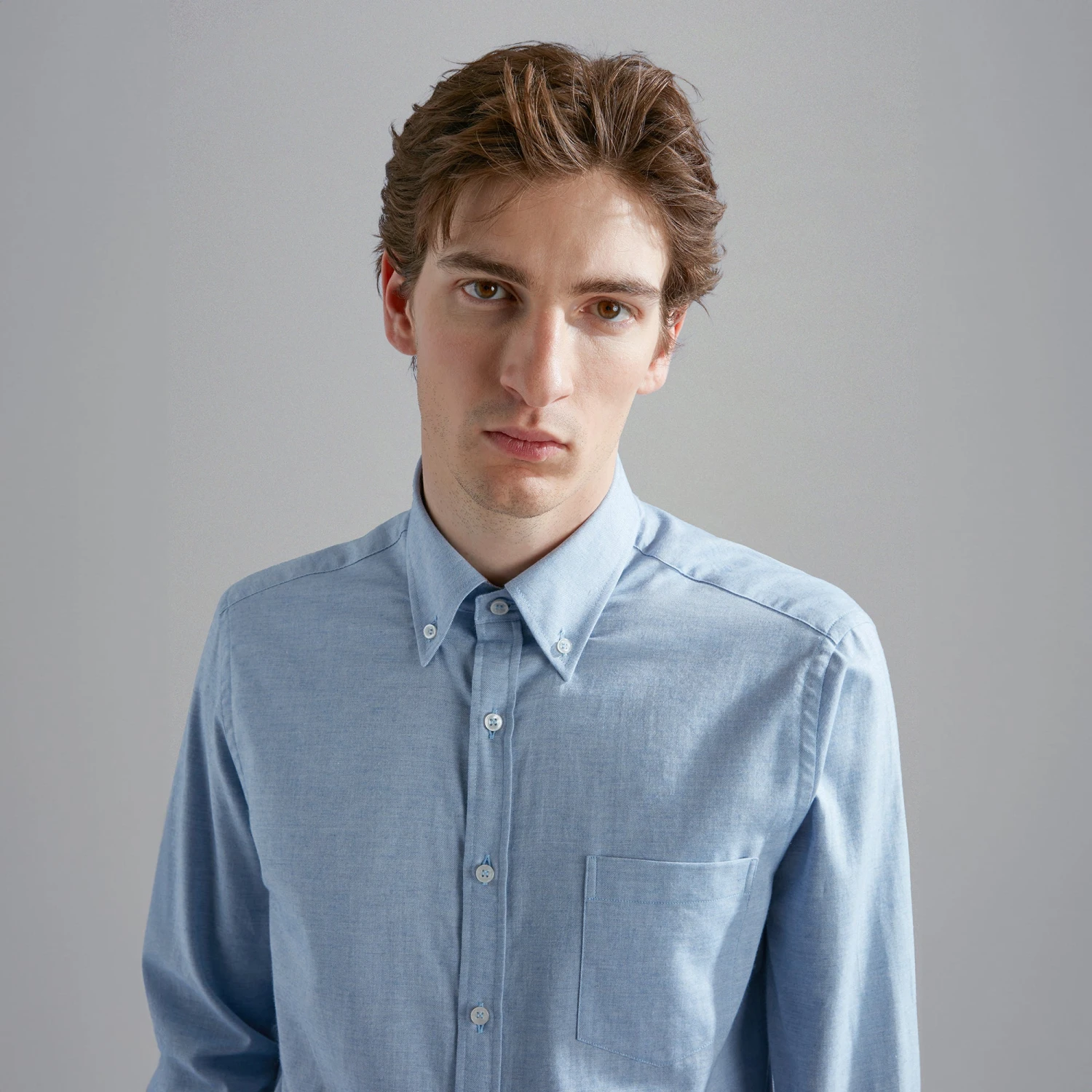 Paul&Shark Light Blue Flannel Cotton Button-Down Shirt W/ Contrast Trim - Paul & Shark 7 Paul&Shark Light Blue Flannel Cotton Button-Down Shirt W/ Contrast Trim - Paul & Shark - Image 5