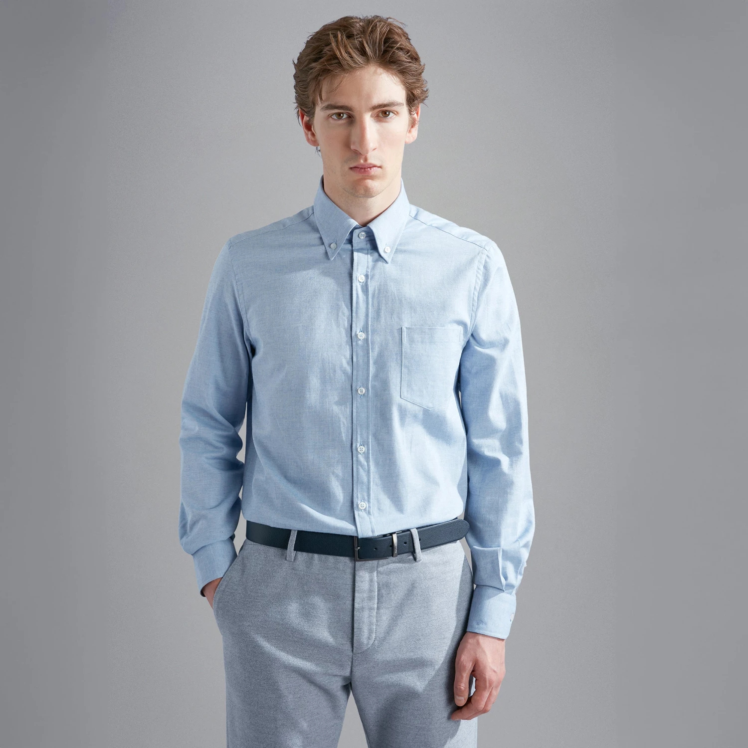 Paul&Shark Light Blue Flannel Cotton Button-Down Shirt W/ Contrast Trim - Paul & Shark 5 Paul&Shark Light Blue Flannel Cotton Button-Down Shirt W/ Contrast Trim - Paul & Shark - Image 3