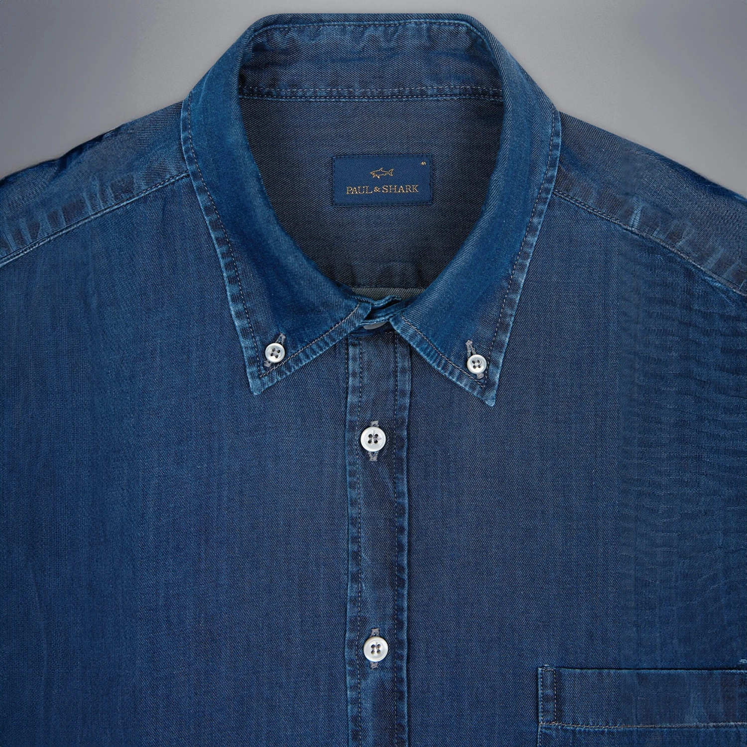 Paul&Shark Dark Blue Denim Chambray Cotton Casual Shirt - Paul & Shark 6 Paul&Shark Dark Blue Denim Chambray Cotton Casual Shirt - Paul & Shark - Image 4