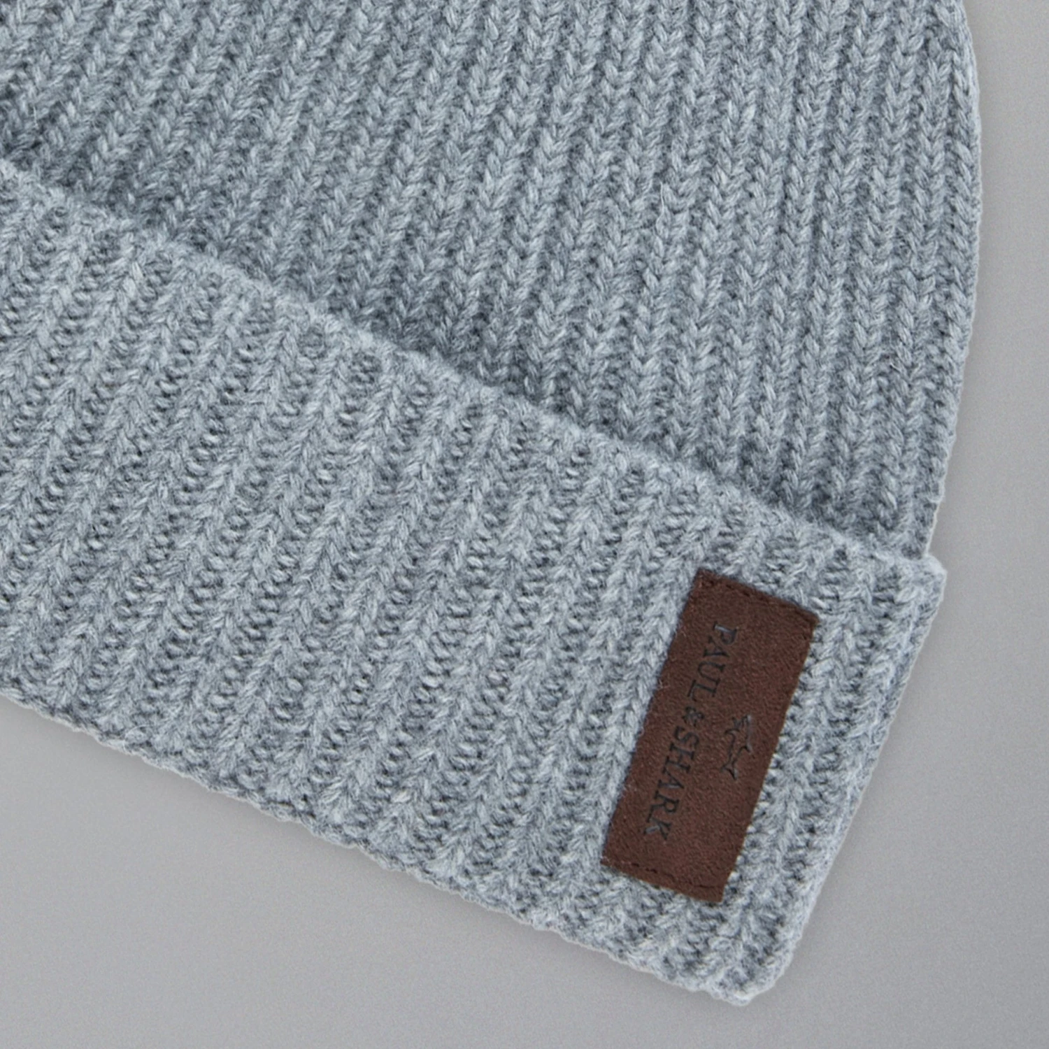 Paul&Shark Gray Ribbed Knit Re-Wool Beanie With Sueded Leather Badge - Paul & Shark 5 Paul&Shark Gray Ribbed Knit Re-Wool Beanie With Sueded Leather Badge - Paul & Shark - Image 3