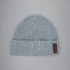 Paul&Shark Gray Ribbed Knit Re-Wool Beanie With Sueded Leather Badge - Paul & Shark