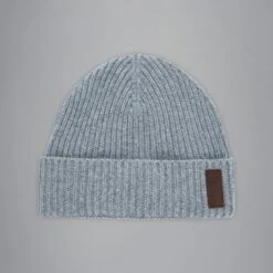 Paul&Shark Gray Ribbed Knit Re-Wool Beanie With Sueded Leather Badge - Paul & Shark