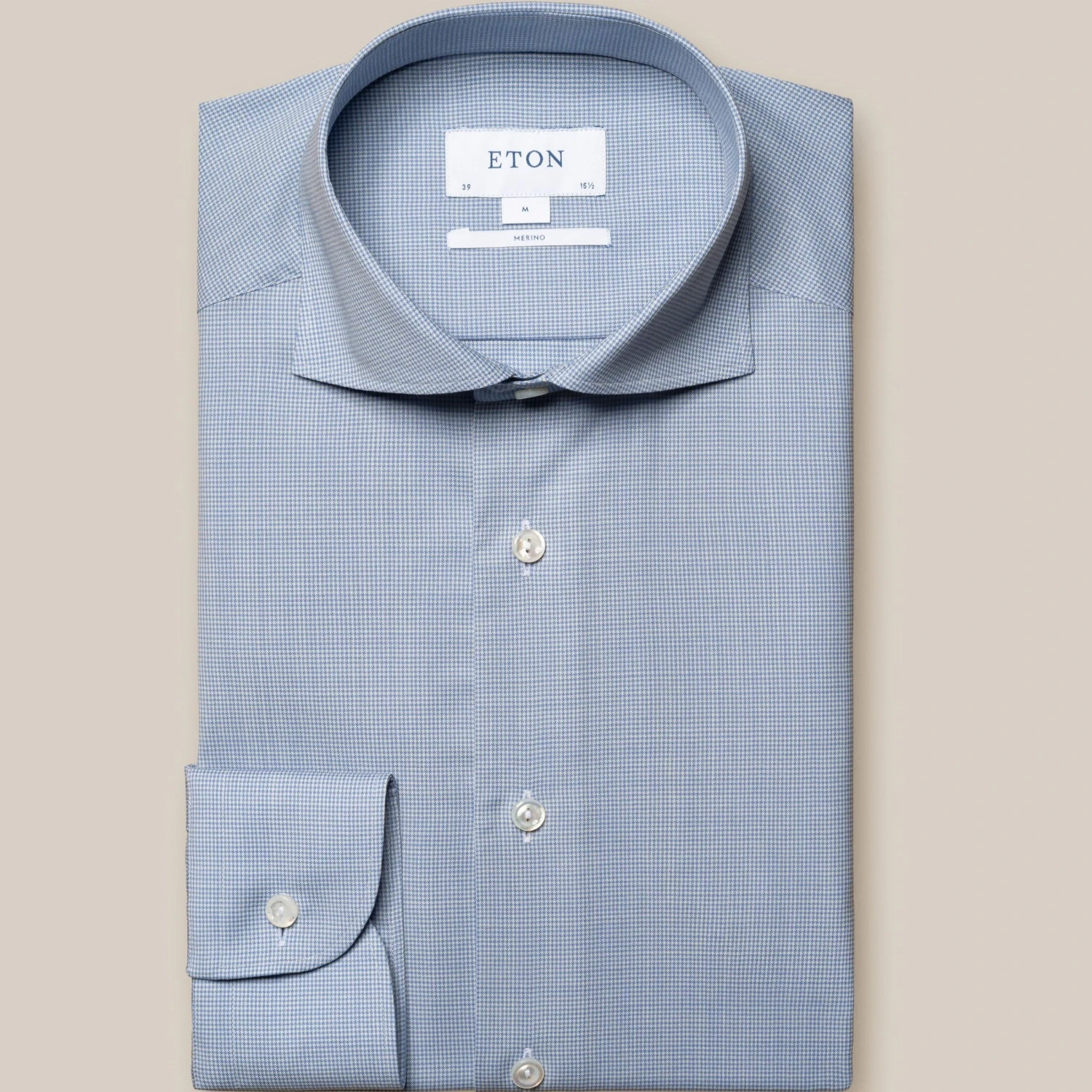 Light Blue Houndstooth Merino Wool Slim Fit Shirt - ETON 3 Light Blue Houndstooth Merino Wool Slim Fit Shirt - ETON