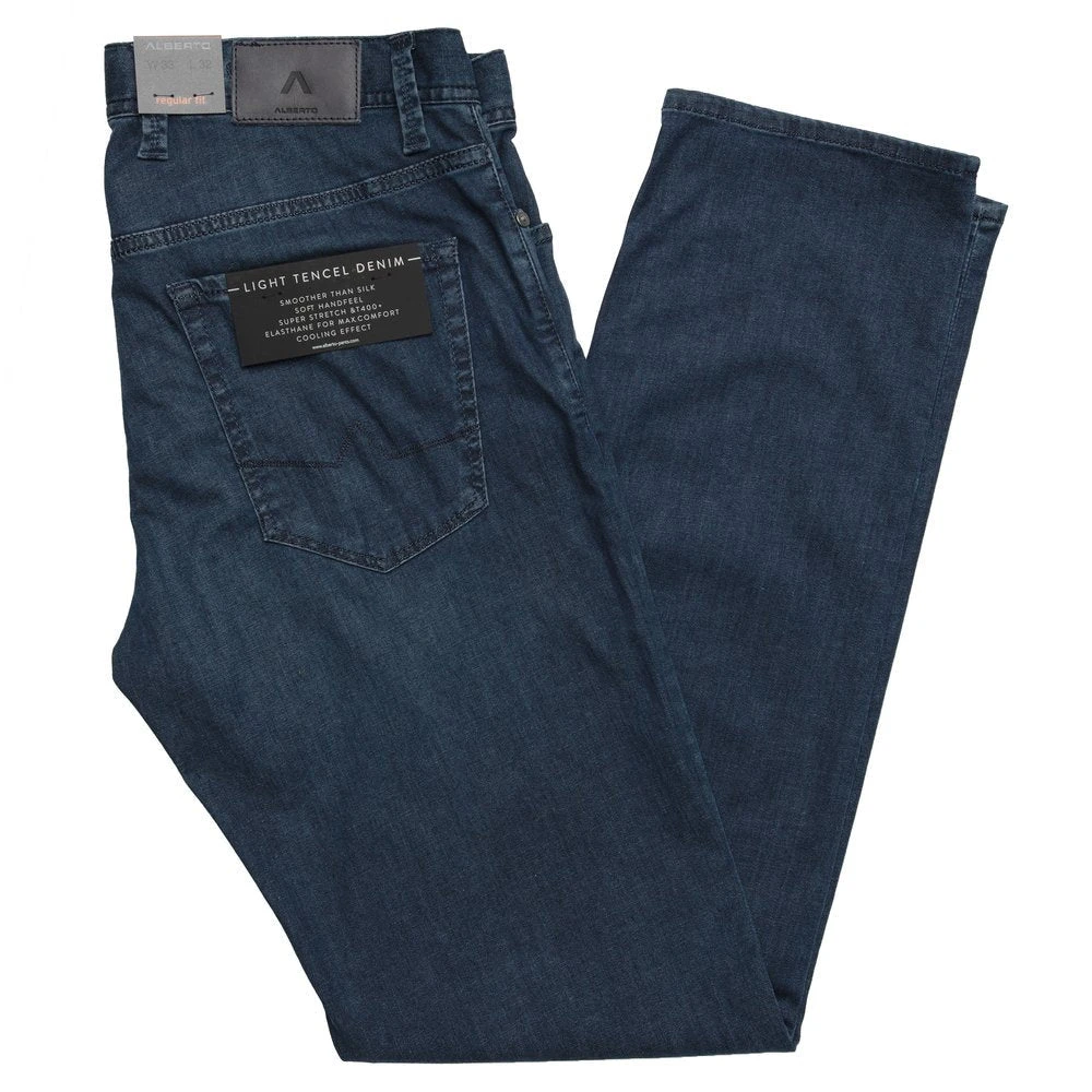 Mid Blue Denim Tencel-Cotton Regular Fit (Pipe) Jeans - Alberto 4 Mid Blue Denim Tencel-Cotton Regular Fit (Pipe) Jeans - Alberto - Image 2