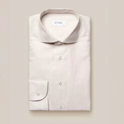 Beige Striped Cotton-Linen Slim Fit Shirt - ETON