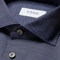 Navy Blue Solid Cotton-Linen Slim Fit Shirt - ETON 11 Navy Blue Solid Cotton-Linen Slim Fit Shirt - ETON -ETON Store 16551 07355c2d6b original