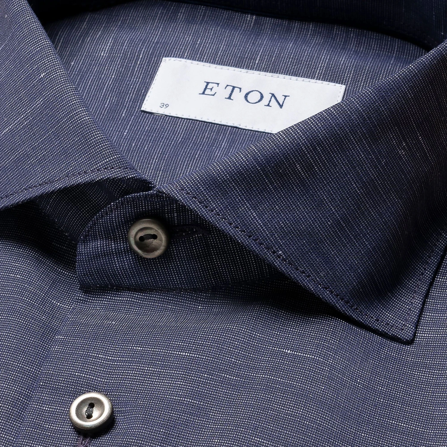 Navy Blue Solid Cotton-Linen Slim Fit Shirt - ETON 4 Navy Blue Solid Cotton-Linen Slim Fit Shirt - ETON - Image 2