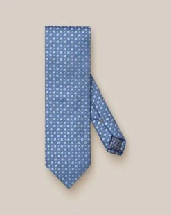 Mid Blue Floral Silk-Cotton Tie - ETON