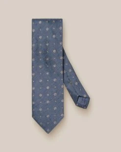 Mid Blue Floral Silk-Linen Tie - ETON