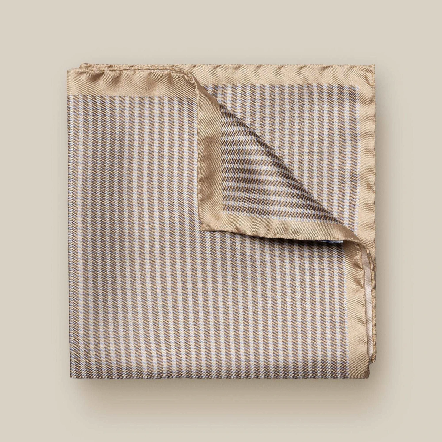 Beige Houndstooth Silk Pocket Square - ETON 3 Beige Houndstooth Silk Pocket Square - ETON