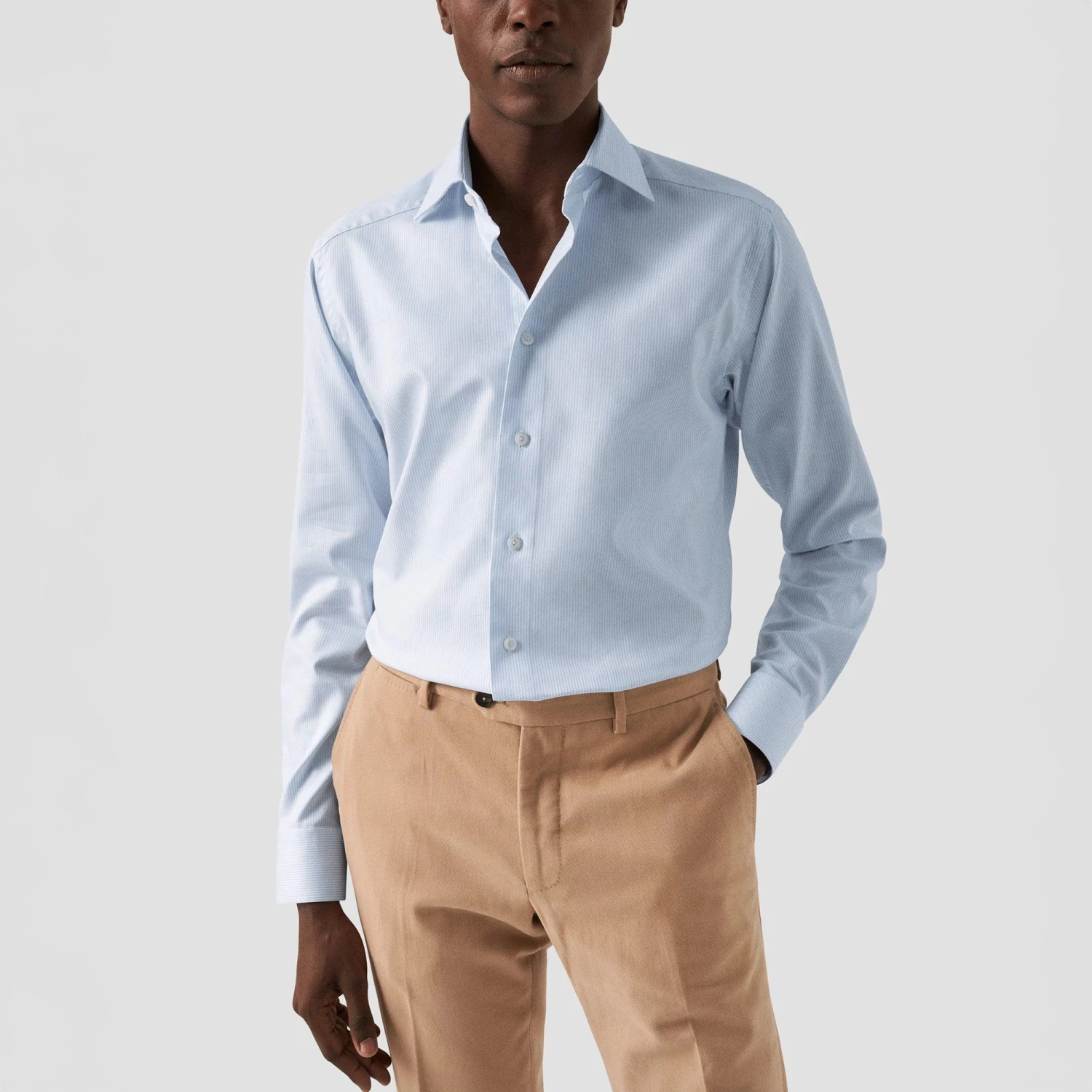 Light Blue Striped Cotton-Tencel Contemporary Fit Shirt - ETON 6 Light Blue Striped Cotton-Tencel Contemporary Fit Shirt - ETON - Image 4