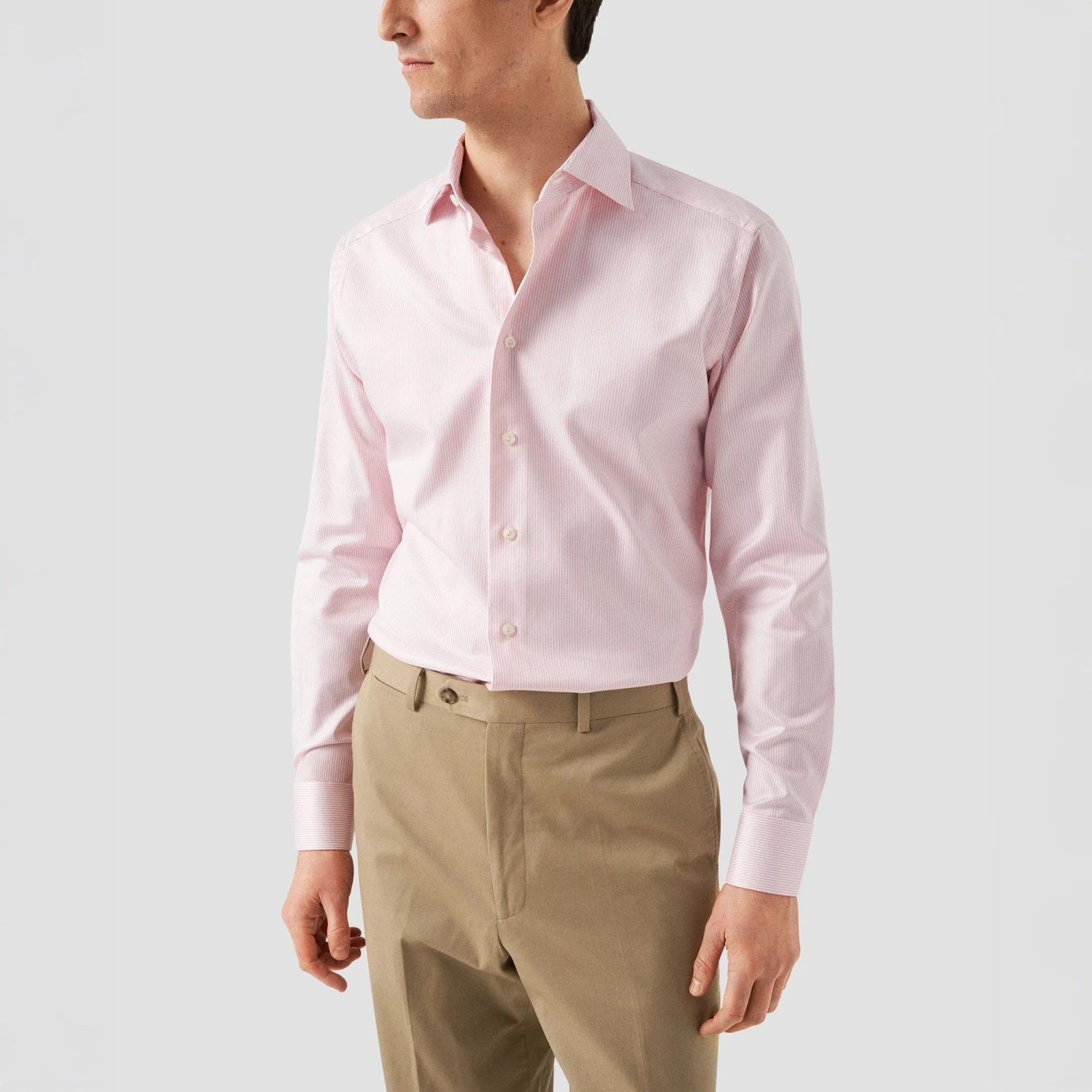 Pink Striped Cotton-Tencel Contemporary Fit Shirt - ETON 7 Pink Striped Cotton-Tencel Contemporary Fit Shirt - ETON - Image 5