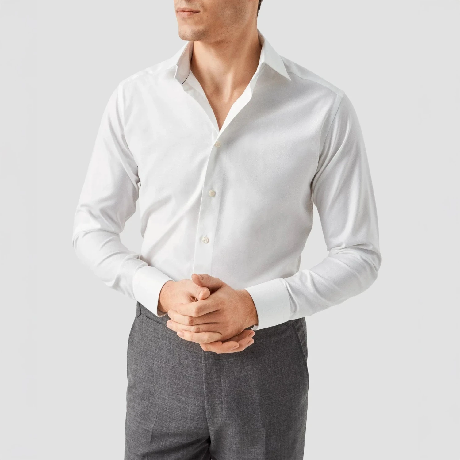 White Semi Solid Cotton-Tencel Slim Fit Shirt - ETON 7 White Semi Solid Cotton-Tencel Slim Fit Shirt - ETON - Image 5