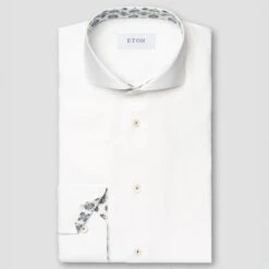 White Semi-Solid Cotton Tencel Contrast Trim Slim Fit Shirt - ETON