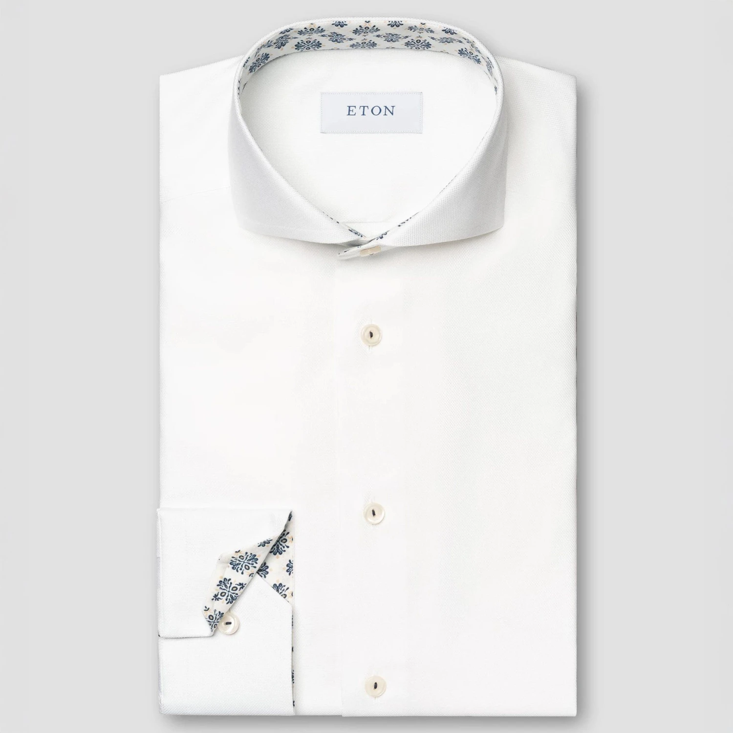 White Semi-Solid Cotton Tencel Contrast Trim Slim Fit Shirt - ETON 3 White Semi-Solid Cotton Tencel Contrast Trim Slim Fit Shirt - ETON