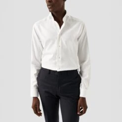 White Semi-Solid Cotton Tencel Contrast Trim Slim Fit Shirt - ETON 10 White Semi-Solid Cotton Tencel Contrast Trim Slim Fit Shirt - ETON -ETON Store 17298 a31419e613 original