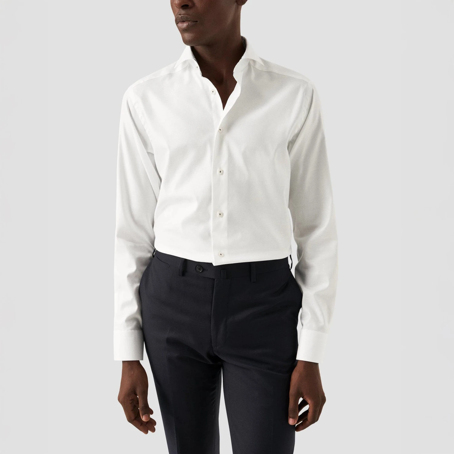 White Semi-Solid Cotton Tencel Contrast Trim Slim Fit Shirt - ETON 4 White Semi-Solid Cotton Tencel Contrast Trim Slim Fit Shirt - ETON - Image 2