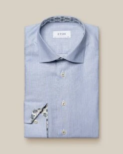 Dark Blue Semi-Solid Cotton & Tencel Slim Fit Shirt W/ Contrast Trim- ETON