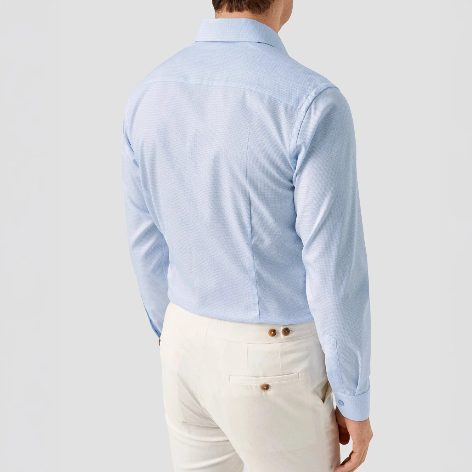 Light Blue Semi-Solid Supima 120 Piqué Slim Fit Shirt - ETON 10 Light Blue Semi-Solid Supima 120 Piqué Slim Fit Shirt - ETON - Image 8