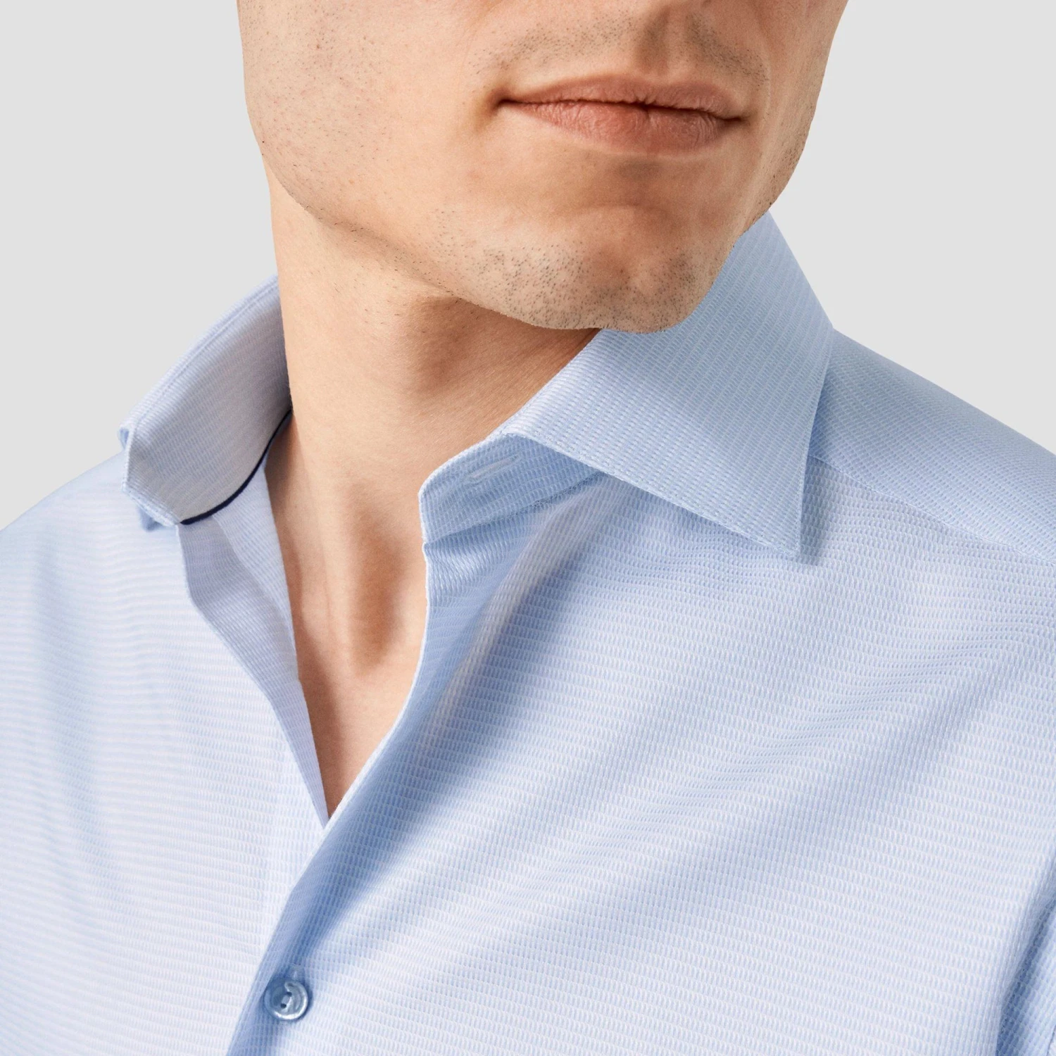 Light Blue Semi-Solid Supima 120 Piqué Slim Fit Shirt - ETON 8 Light Blue Semi-Solid Supima 120 Piqué Slim Fit Shirt - ETON - Image 6
