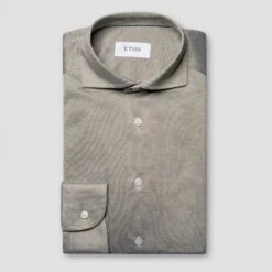 Pale Khaki Green Solid Filo Di Scozia Slim Fit Knitted Piqué Shirt - ETON