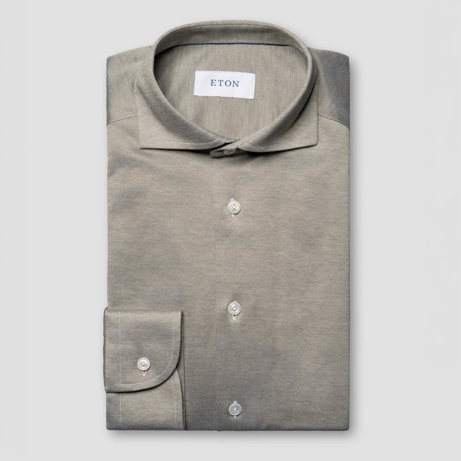 Pale Khaki Green Solid Filo Di Scozia Slim Fit Knitted Piqué Shirt - ETON 3 Pale Khaki Green Solid Filo Di Scozia Slim Fit Knitted Piqué Shirt - ETON
