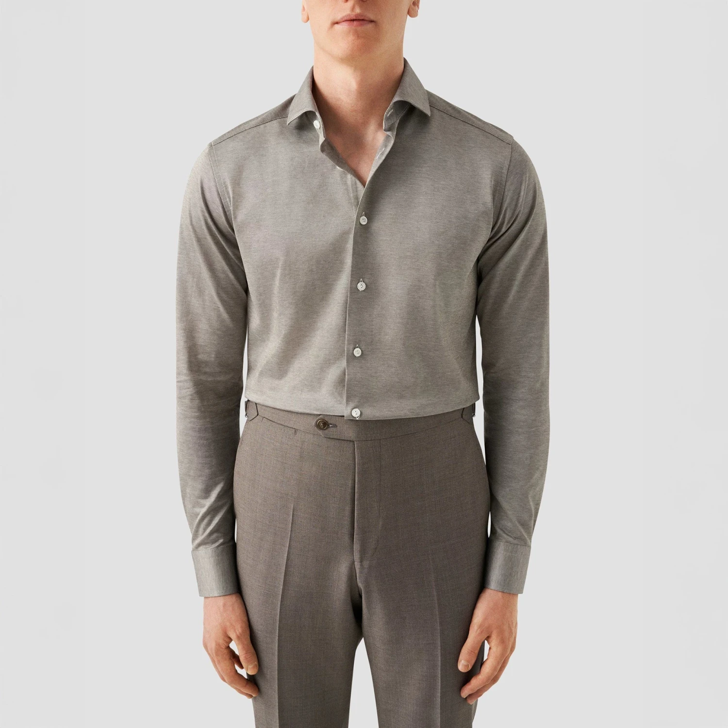 Pale Khaki Green Solid Filo Di Scozia Slim Fit Knitted Piqué Shirt - ETON 5 Pale Khaki Green Solid Filo Di Scozia Slim Fit Knitted Piqué Shirt - ETON - Image 3