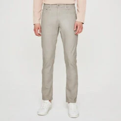 Culver Taupe Herringbone Patterned Modern Slim Tellis Sueded Pants - AG 9 Culver Taupe Herringbone Patterned Modern Slim Tellis Sueded Pants - AG -ETON Store 1783SUDPCUTAMT 2