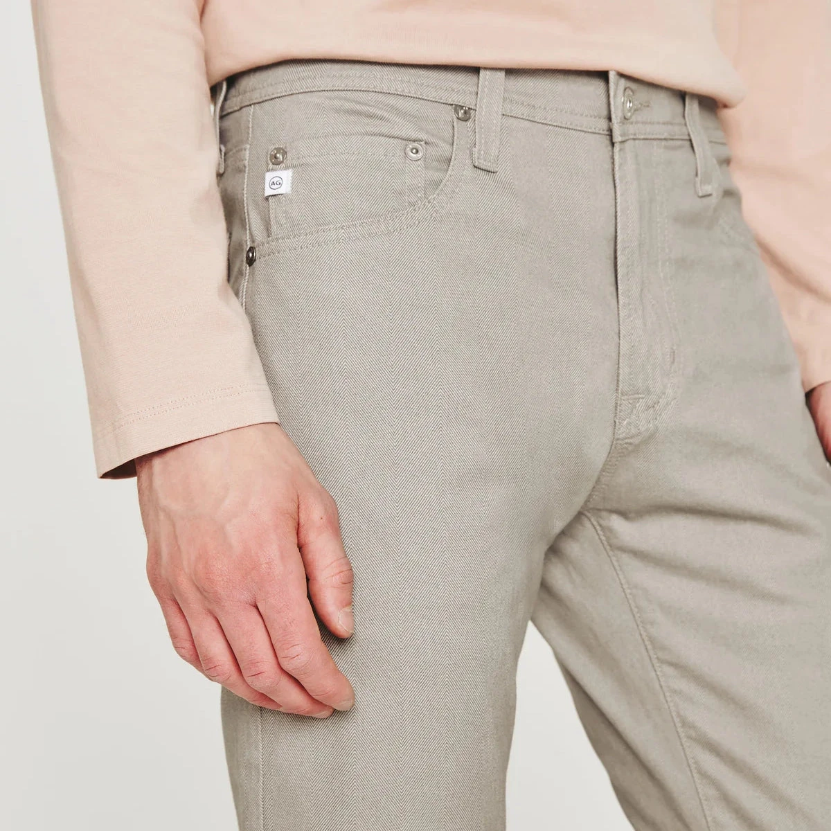 Culver Taupe Herringbone Patterned Modern Slim Tellis Sueded Pants - AG 5 Culver Taupe Herringbone Patterned Modern Slim Tellis Sueded Pants - AG - Image 3