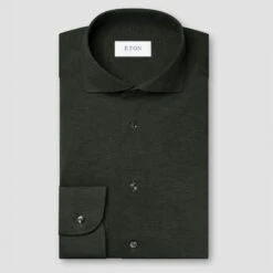 Dark Green Mélange Four-Way Stretch Slim Fit Shirt - ETON