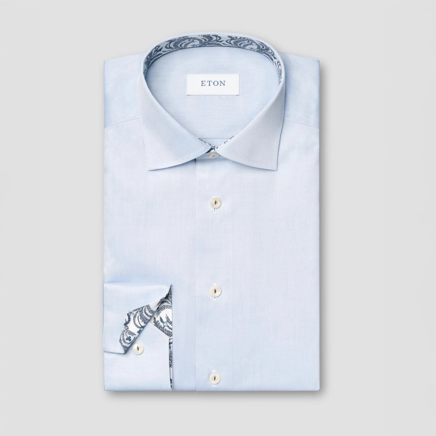 Light Blue Floral Effect Signature Twill Contemporary Fit Shirt - ETON 3 Light Blue Floral Effect Signature Twill Contemporary Fit Shirt - ETON