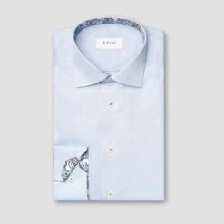 Light Blue Floral Effect Signature Twill Slim Fit Shirt - ETON