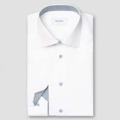 White Geometric Effect Contrast Signature Twill Slim Fit Shirt - ETON