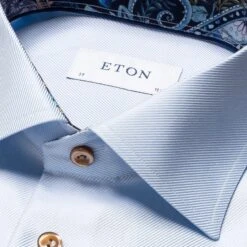 Light Blue Geometric Trim Textured Twill Contemporary Fit Shirt - ETON -ETON Store 18085 19483e9c08 original