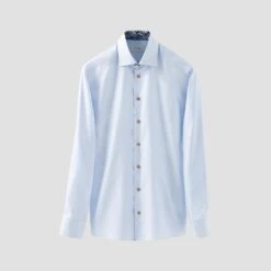 Light Blue Geometric Trim Textured Twill Contemporary Fit Shirt - ETON -ETON Store 18085 99af42115f original