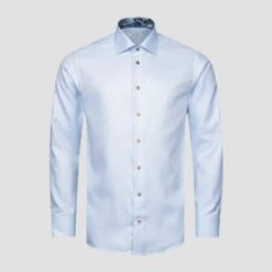 Light Blue Geometric Trim Textured Twill Contemporary Fit Shirt - ETON -ETON Store 18085 dd117ab829 original