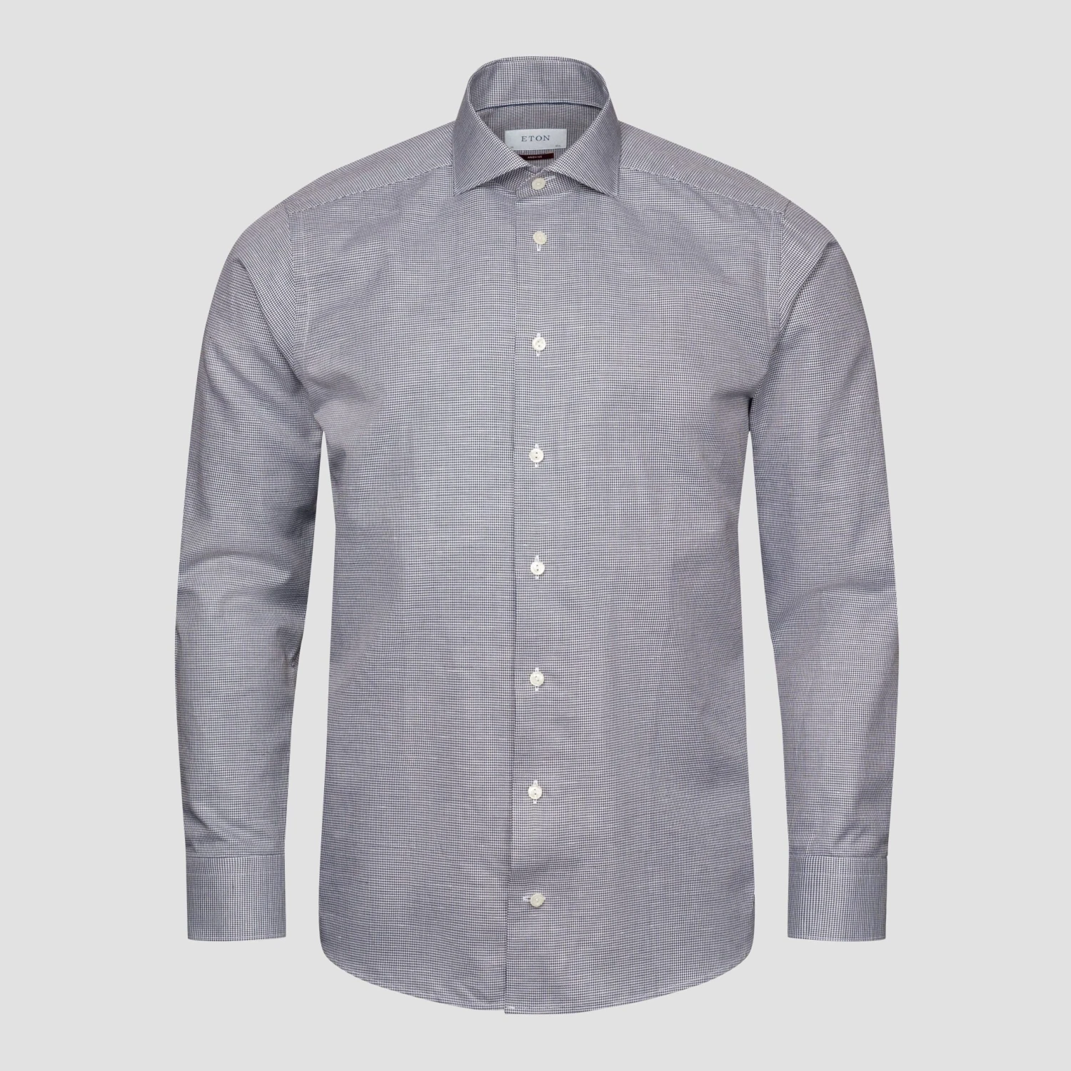 Navy Blue Houndstooth Cotton-Linen Contemporary Fit Shirt - ETON 4 Navy Blue Houndstooth Cotton-Linen Contemporary Fit Shirt - ETON - Image 2