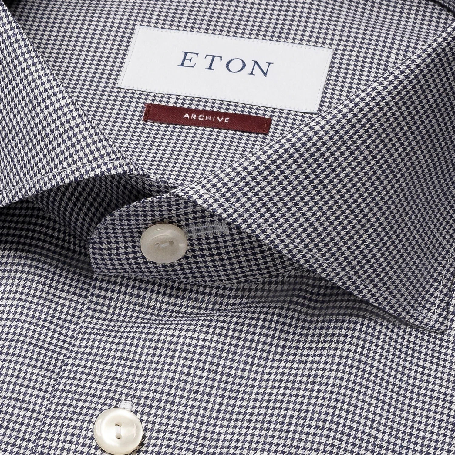 Navy Blue Houndstooth Cotton-Linen Contemporary Fit Shirt - ETON 5 Navy Blue Houndstooth Cotton-Linen Contemporary Fit Shirt - ETON - Image 3