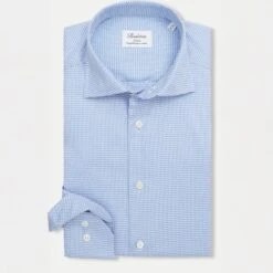 Blue Micro-Check Twill Slimline Shirt - Stenströms