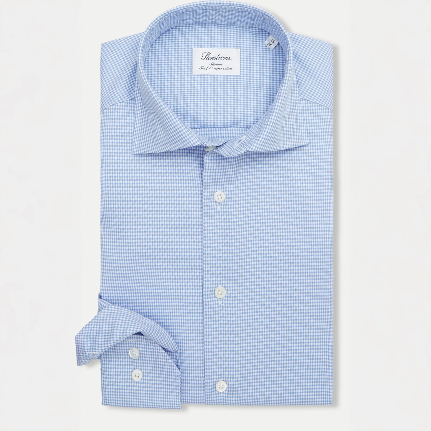 Blue Micro-Check Twill Slimline Shirt - Stenströms 3 Blue Micro-Check Twill Slimline Shirt - Stenströms