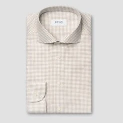 Beige Check Signature Oxford Contemporary Fit Shirt - ETON