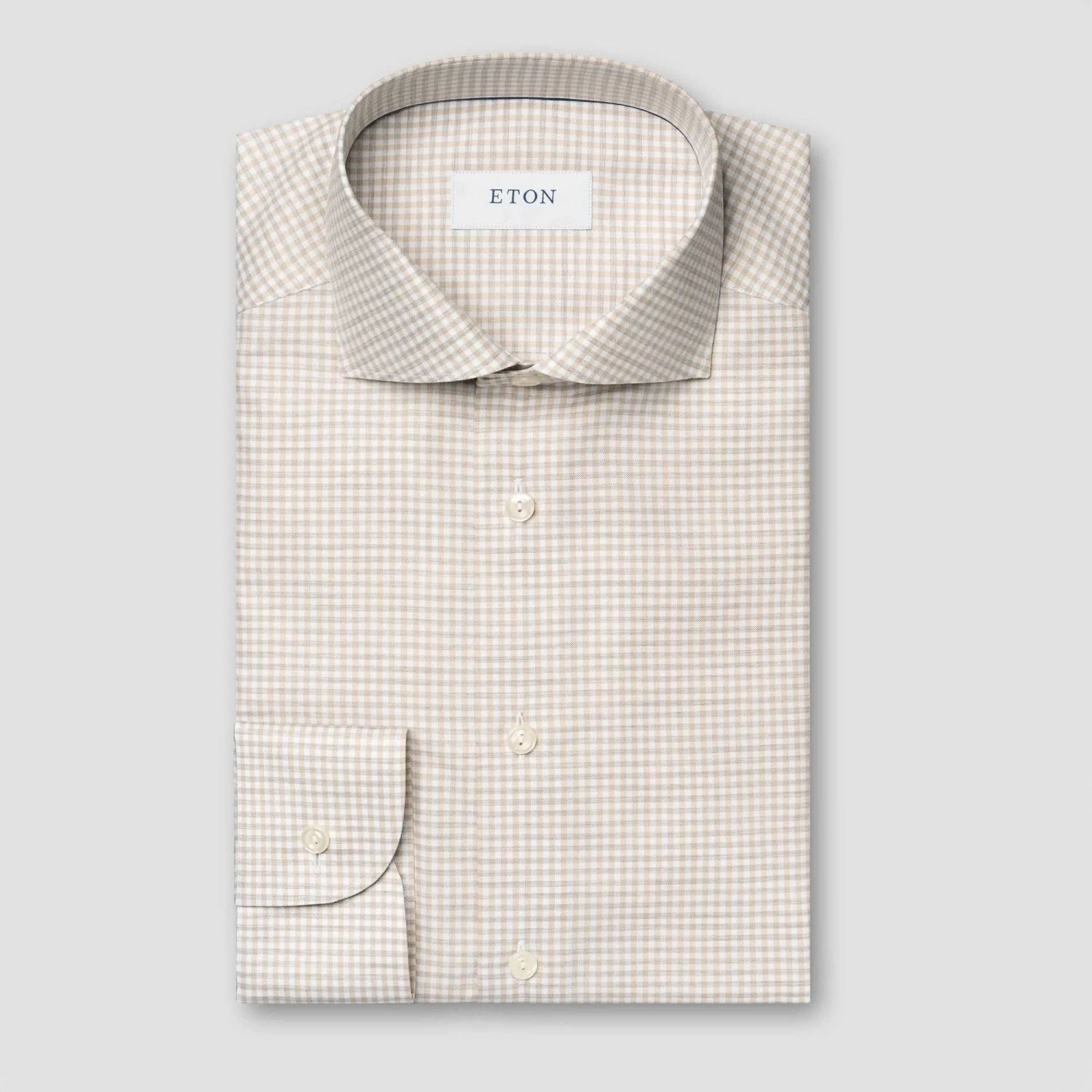 Beige Check Signature Oxford Contemporary Fit Shirt - ETON 3 Beige Check Signature Oxford Contemporary Fit Shirt - ETON