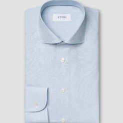 Light Blue Cotton-Linen Slim Fit Shirt - ETON