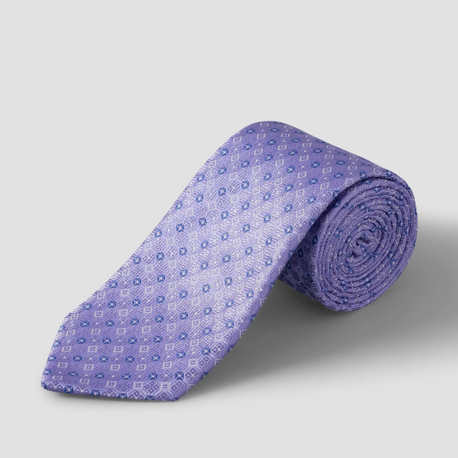 ETON Mid Purple Geometric Pattern Woven Silk Tie 4 ETON Mid Purple Geometric Pattern Woven Silk Tie - Image 2