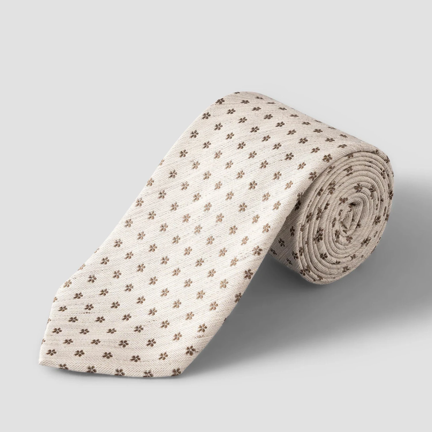 Beige Floral Woven Silk-Linen Tie - ETON 7 Beige Floral Woven Silk-Linen Tie - ETON - Image 5