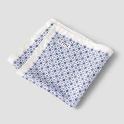 ETON Blue & White Geometric Pattern Silk Pocket Square