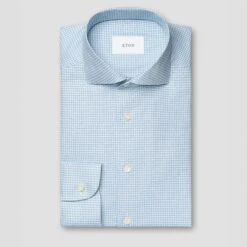 Light Blue Check Signature Oxford Contemporary Fit Shirt - ETON