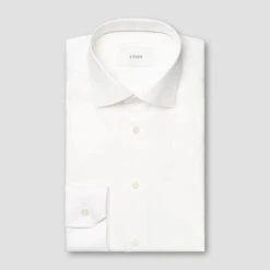 White Solid Cotton-Tencel Lyocell Contemporary Fit Shirt - ETON